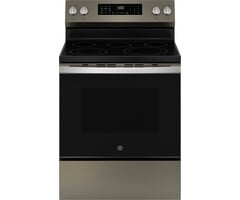 GE GE EasyWash Oven Tray 30-in Glass Top 5 Burners 5.3-cu ft Steam Cleaning Air Fry Convection Oven Freestanding Smart Electric Range (Slate) MODEL# GRF600AVES