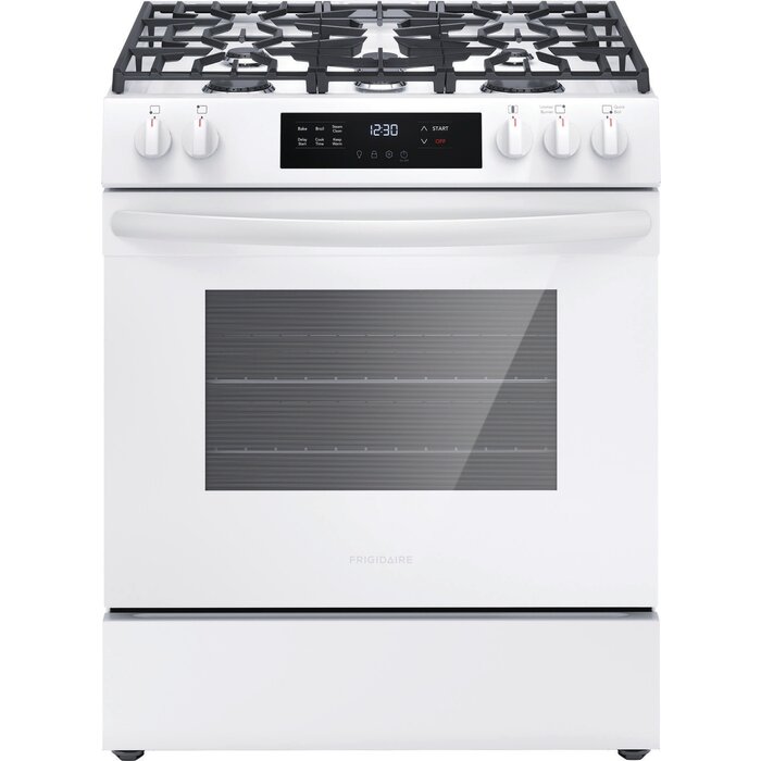 Frigidiare FRIGIDAIRE 30-in 5 Burners 5.1-cu ft Steam Cleaning Slide-in Natural Gas Range (White) MODEL# FCFG3062AW