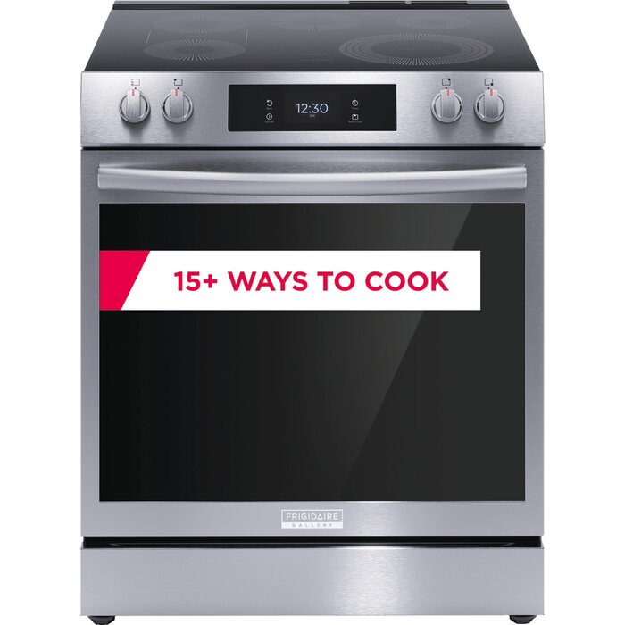 FRIGIDAIRE GALLERY Frigidaire Gallery 30-in Glass Top 5 Burners 6.2-cu ft Self & Steam Cleaning Air Fry Convection Oven Slide-in Electric Range (Fingerprint Resistant Stainless Steel)  MODEL# GCFE3060BF
