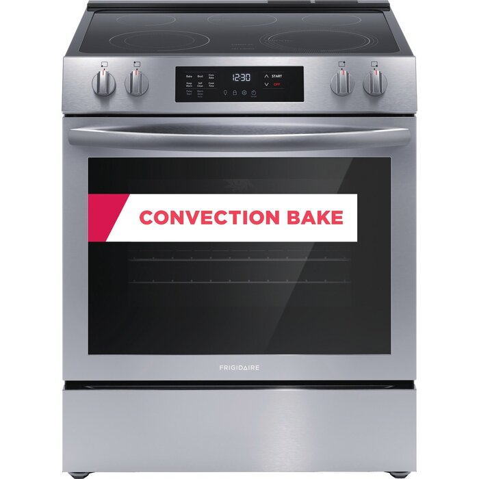 FRIGIDAIRE Frigidaire 30-in Glass Top 5 Burners 5.3-cu ft Self-Cleaning Convection Oven Slide-in Electric Range (Stainless Steel)  MODEL# FCFE3083AS