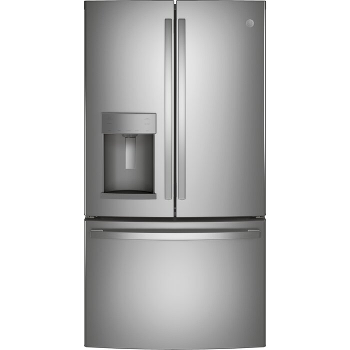 GE GE Standard-Depth 27.7-Cu. Feet 3 -Door French Door Refrigerator with Ice Maker with water and Ice dispenser ( Fingerprint-resistant Stainless Steel ) ENERGY STAR Certified  MODEL# GFE28GYNFS