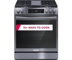 FRIGIDAIRE GALLERY FRIGIDAIRE GALLERY 30-in 5 Burners 6-cu ft Self & Steam Cleaning Air Fry Convection Oven Slide-in Natural Gas Range (Smudge-proof Black Stainless Steel)  MODEL# GCFG3060BD