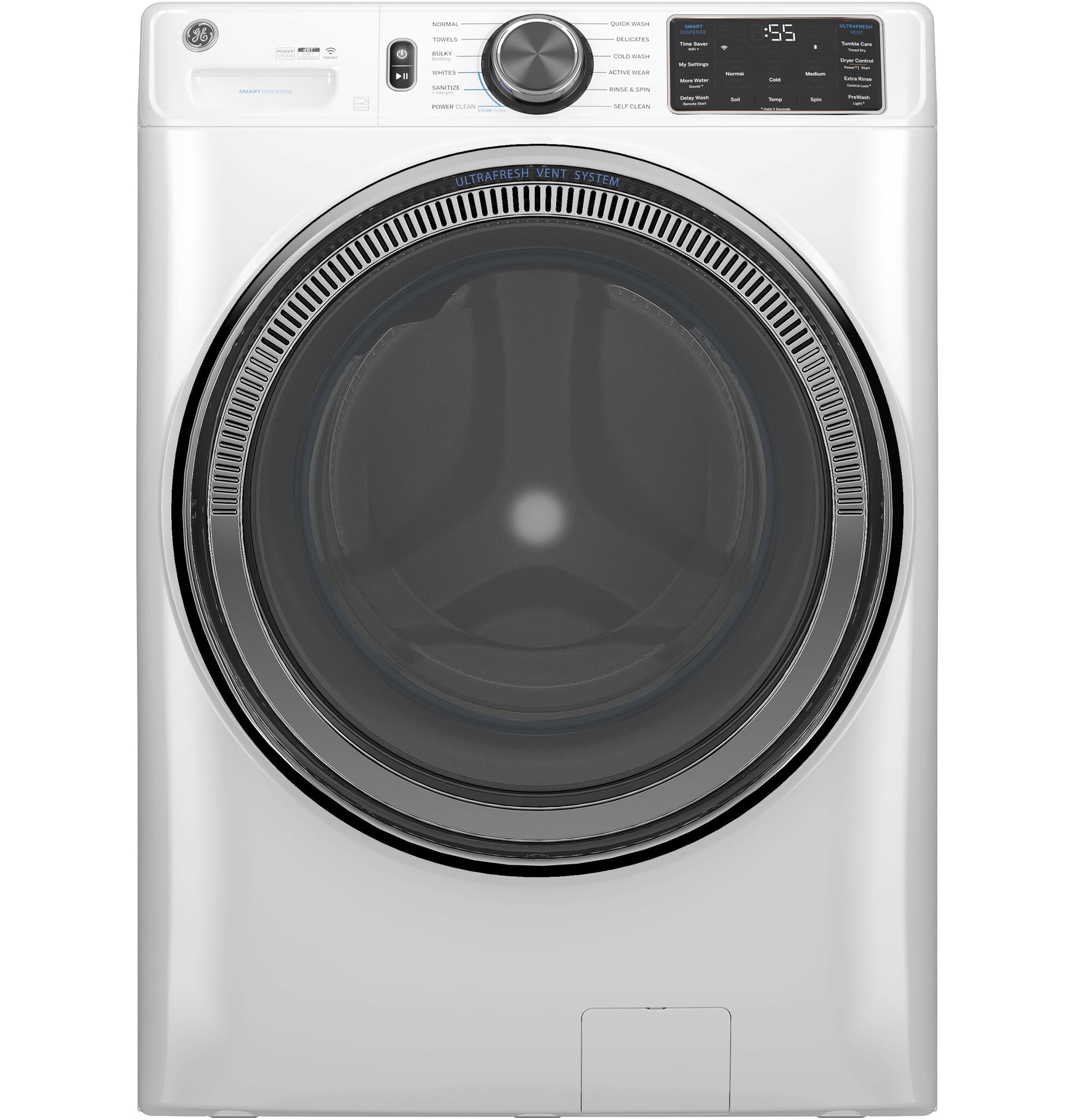 GE GE 5.0 Cu. Ft. Stackable Smart Front Load Washer with Steam and Smart Dispense White Model# GFW655SSVWW