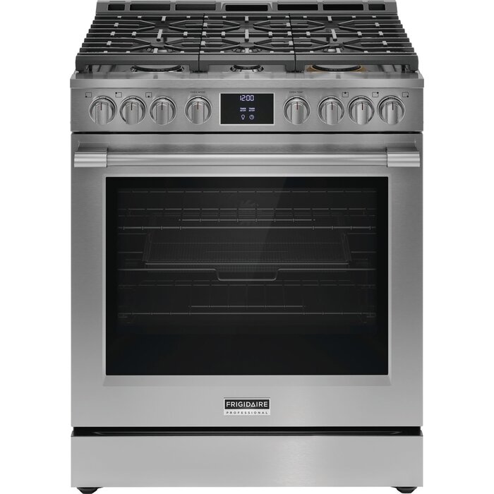 FRIGIDAIRE PROFESSIONAL Frigidaire Professional 30-in 6 burners 6-cu ft Air Fry Convection Oven Slide-In Natural Gas Range ( Smudge-Proof Stainless Steel )  MODEL# PCFG3080AF