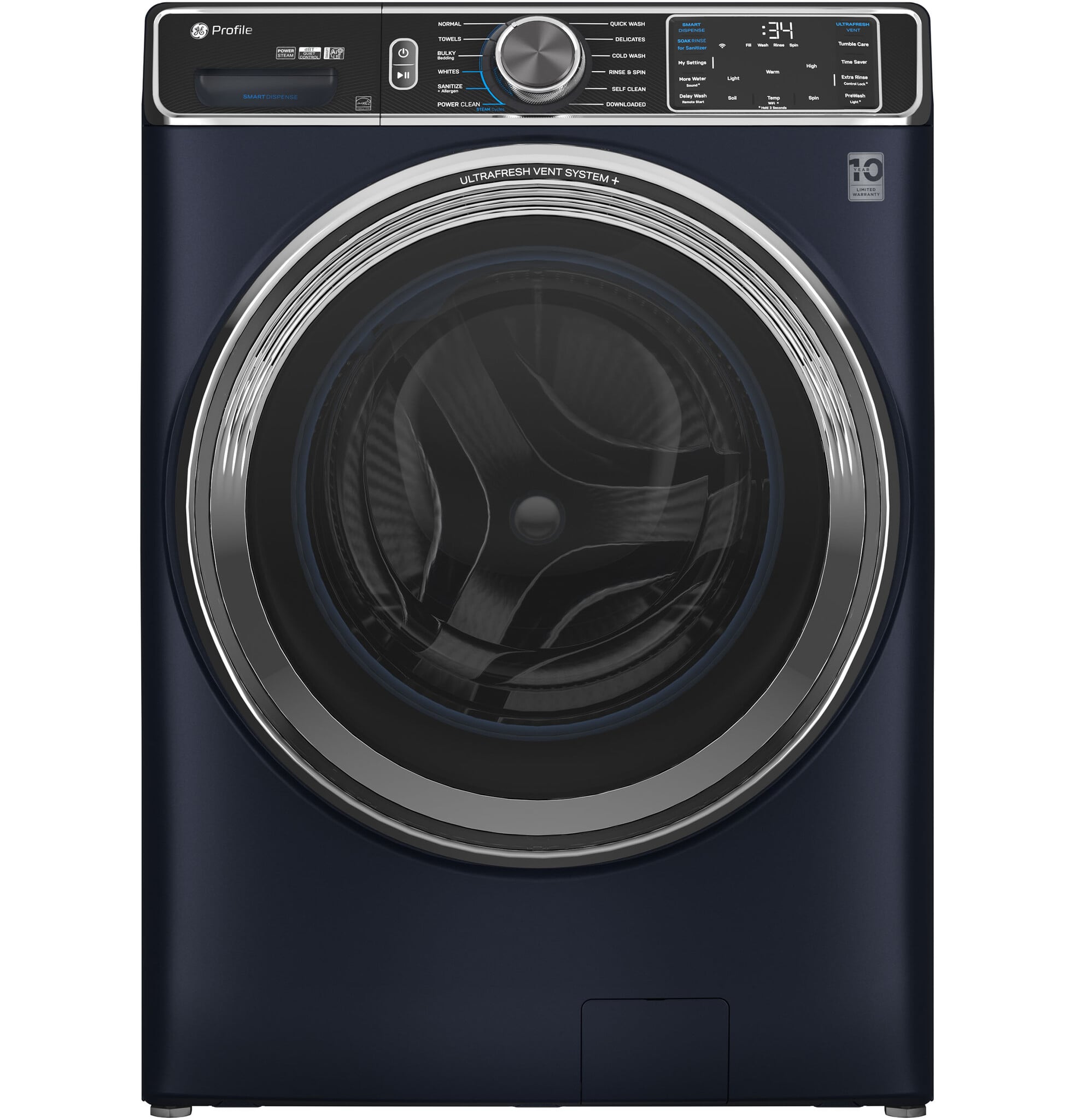 GE Profile GE Profile 5.3 Cu. Ft. Stackable Smart Front Load Washer with Steam and Ultra Fresh Vent System+ With OdorBlock Sapphire Blue Model# PFW870SPVRS