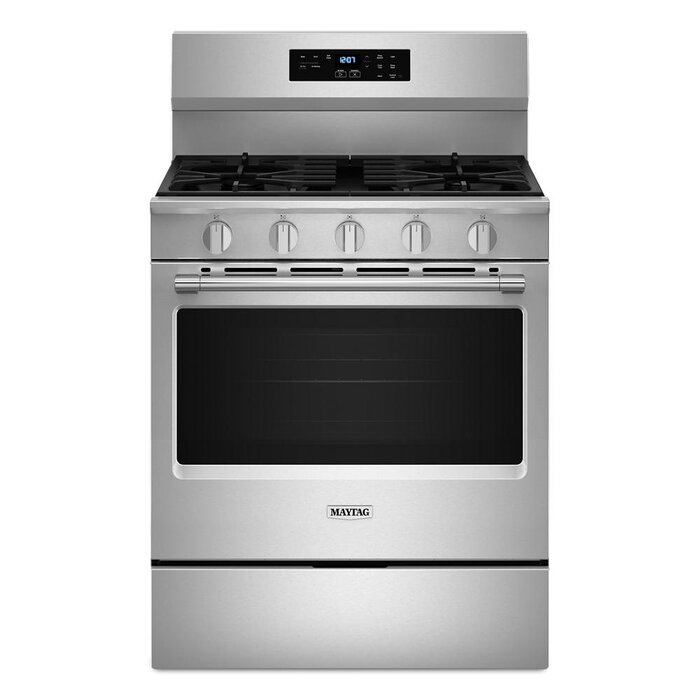 MAYTAG MAYTAG 30-in 5 burners 5-cu ft Air Fry Convection Oven Freestanding Natural Gas Range ( Stainless Steel )  MODEL# MFGS6030RZ