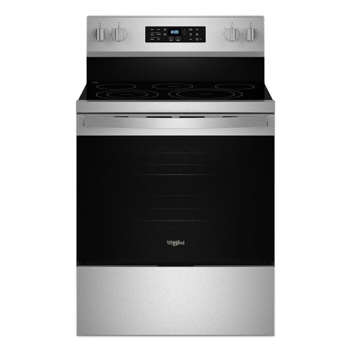 Whirlpool Whirlpool Air Cooking Technology 30-in Glass Top 5 burners 5.3-cu ft Air Fry Convection Oven Freestanding Electric Range (Fingerprint Resistant Stainless Steel) MODEL# WFES5030RZ
