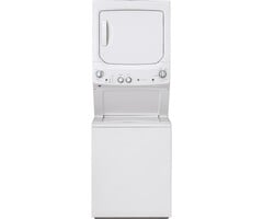 GE GE Stacked Laundry Center with 3.8-cu ft Top load Washer and Gas 5.9-cu ft Dryer MODEL# GUD27GSSMWW