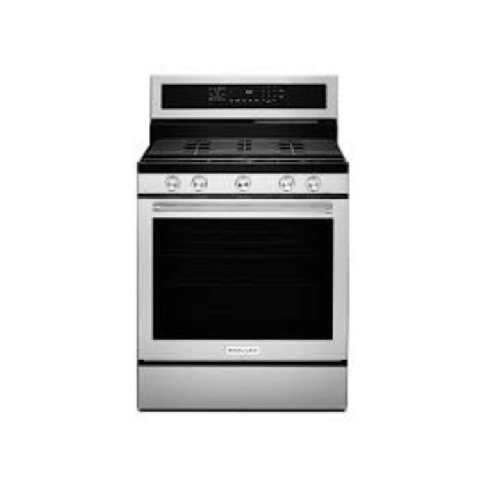 KITCHENAID KITCHENAID 30-in 5 burners 5.8-cu ft Convection Oven Freestanding Natural Gas Range (Stainless Steel with PRINTSHIELD Finish) MODEL# KFGG504KPS