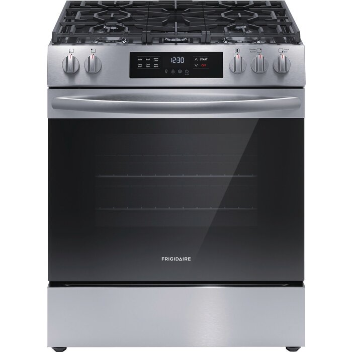 Frigidiare Frigidaire 30-in 5 burners 5.1-cu ft Slide-In Natural Gas Range ( Stainless steel )  MODEL# FCFG3062AS
