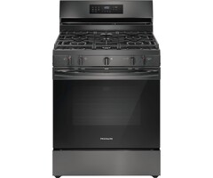 Frigidiare FRIGIDAIRE 30-in 5 burners 5.1-cu ft Air Fry Convection Oven Freestanding Natural Gas Range ( Black Stainless Steel )  MODEL# FCRG3083AD