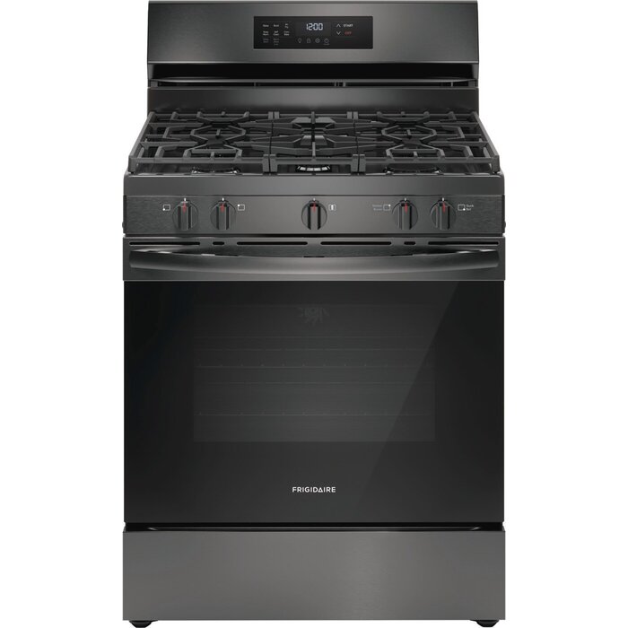 Frigidiare FRIGIDAIRE 30-in 5 burners 5.1-cu ft Air Fry Convection Oven Freestanding Natural Gas Range ( Black Stainless Steel ) MODEL# FCRG3083AD