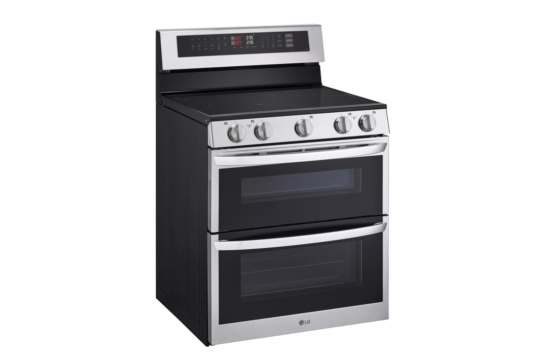 LG LG 30-in Glass Top 5 burners 4.3-cu ft / 3-cu ft Air Fry Convection Oven Freestanding Double Oven Electric Range ( Stainless Steel ) MODEL# LDEL7324S