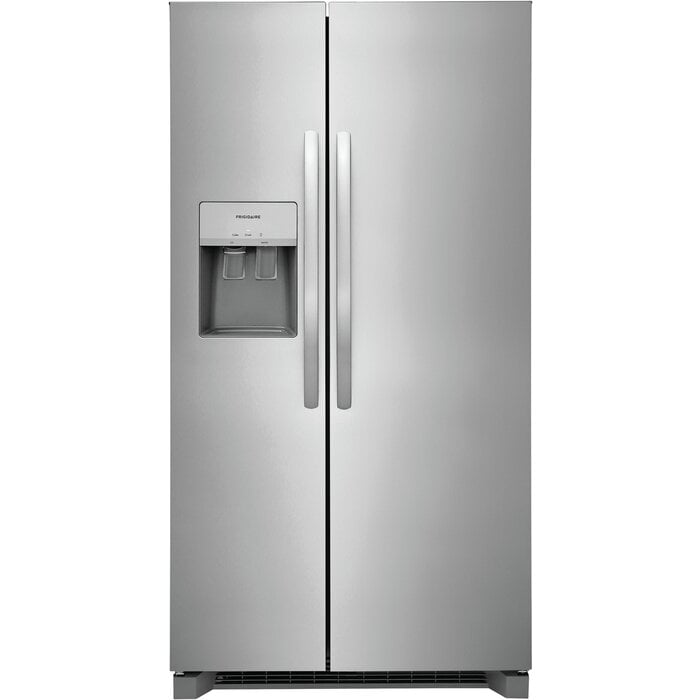 FRIGIDAIRE Frigidaire 25.6-cu ft Side-by-Side Refrigerator with Ice Maker, Water and Ice Dispenser (Stainless Steel) ENERGY STAR  MODEL# FRSS2623AS