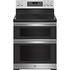 GE GE 30-in Glass Top 5 burners 4.4-cu ft / 2.2-cu ft Air Fry Convection Oven Freestanding Double Oven Electric Range ( Stainless Steel )  MODEL# JBS86SPSS