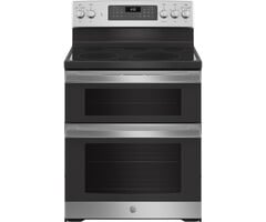 GE GE 30-in Glass Top 5 burners 4.4-cu ft / 2.2-cu ft Air Fry Convection Oven Freestanding Double Oven Electric Range ( Stainless Steel )  MODEL# JBS86SPSS