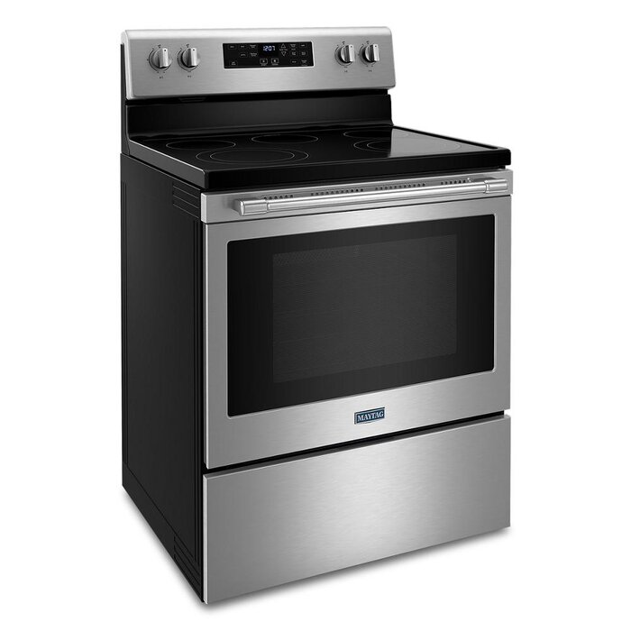 MAYTAG MAYTAG 30-in Smooth Surface 5 ELEMENT s 5.3-cu ft Self-Cleaning Air Fry Convection Oven Freestanding Electric Range (Fingerprint Resistant Stainless Steel)  MODEL# MER7700LZ