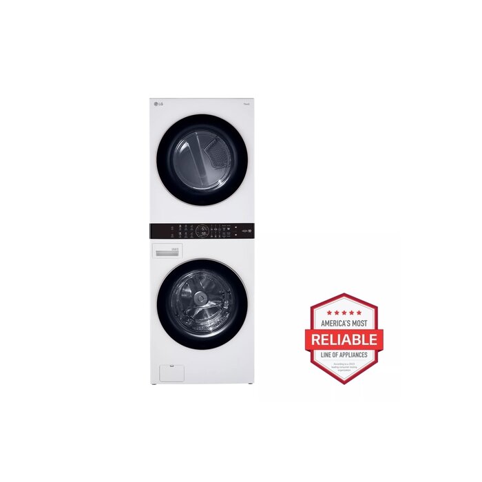 LG LG WashTower with 4.5 Cu. Ft. Washer Capacity, 7.4 Cu. Ft. Dryer Capacity, Single Unit WashTower™ Design, Built-In Intelligence, Allergiene™ Wash Cycle, Sensor Dry, and ENERGY STAR® Certified: White  MODEL# WKE100HWA