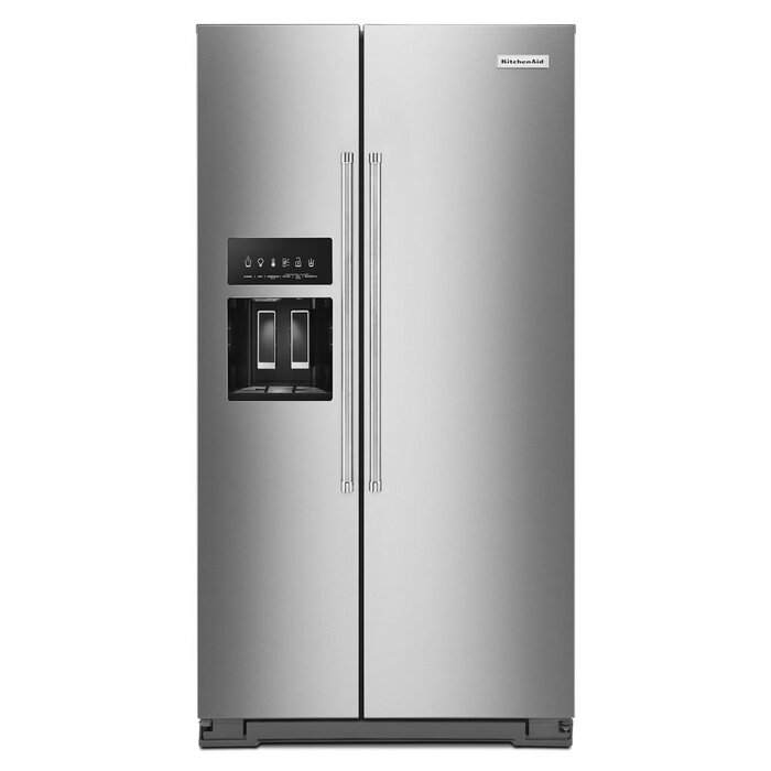 KITCHENAID KITCHENAID  24.8-cu ft Side-by-Side Refrigerator with Ice Maker, Water and Ice Dispenser (Stainless Steel with Printshield Finish) ENERGY STAR  MODEL# KRSF705HPS