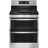 GE GE 30-in 5 Burners 4.3-cu ft / 2.5-cu ft Air Fry Convection Oven Freestanding Natural Gas Double Oven Gas Range (Stainless Steel)  MODEL# JGBS86SPSS