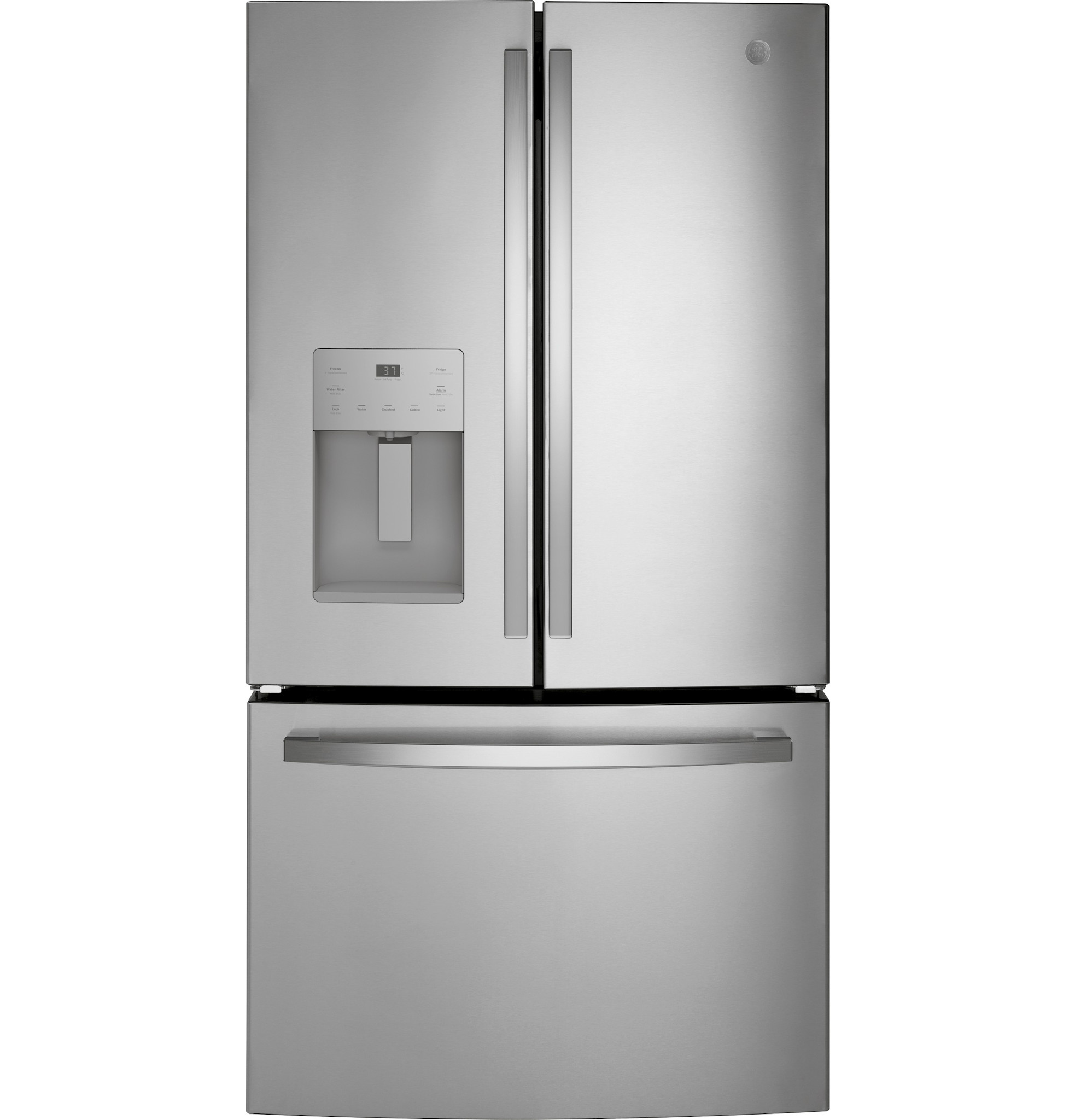 GE GE 25.6-cu ft French Door Refrigerator with Ice Maker, Water and Ice Dispenser (Fingerprint-resistant Stainless Steel) ENERGY STAR  MODEL# GFE26JYMFS