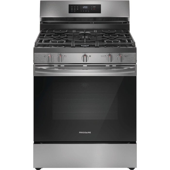 Frigidiare FRIGIDAIRE 30-in 5 Burners 5.1-cu ft Self-cleaning Air Fry Freestanding Natural Gas Range (Stainless Steel) MODEL# FCRG3083AS