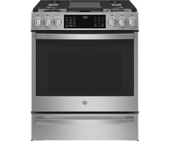 GE Profile 30-in Deep Recessed 5 Burners Self & Steam Cleaning Air Fry Convection Oven Slide-in Smart Dual Fuel Range (Fingerprint-resistant Stainless Steel) MODEL# P2S930YPFS