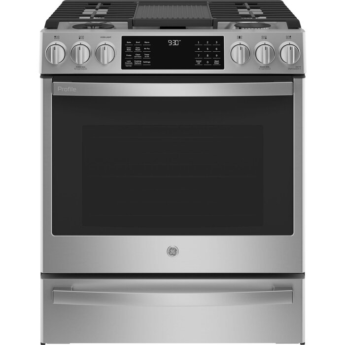 GE Profile GE Profile 30-in Deep Recessed 5 Burners Self & Steam Cleaning Air Fry Convection Oven Slide-in Smart Dual Fuel Range (Fingerprint-resistant Stainless Steel) MODEL# P2S930YPFS