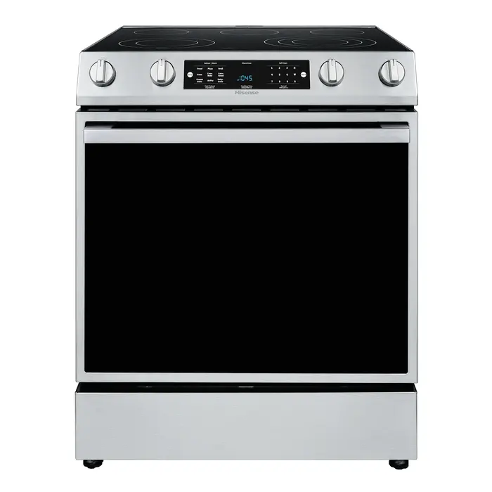 HISENSE HISENSE 30-in Glass Top 5 Burners 5.8-cu ft Self & Steam Cleaning Air Fry Convection Oven Slide-in Electric Range (Stainless Steel)  MODEL# HFE3501CPS