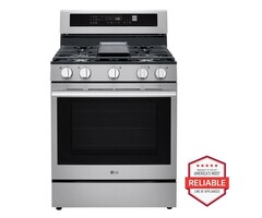 LG LG 6.3 cu. ft. Smart True Convection InstaView Gas Range Single Oven with Air Fry in Printproof Stainless Steel Model# LRGN6325X