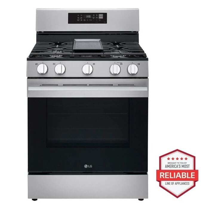 LG 30 in.6.3 cu.ft. Smart Probake Convection 5-Burner Gas Range Oven w/ No Preheat AirFry and Self Clean in Stainless Steel