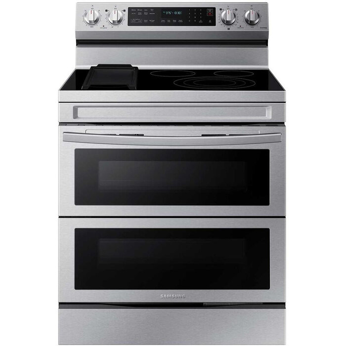 SAMSUNG Samsung 30-in Glass Top 5 Burners 3.4-cu ft / 2.7-cu ft Self-cleaning Air Fry Convection Oven Freestanding Smart Double Oven Electric Range (Fingerprint Resistant Stainless Steel)  MODEL# NE63A6751SS