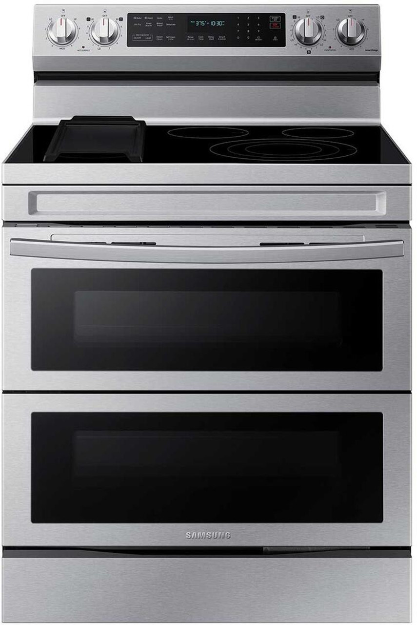 SAMSUNG Samsung 30-in Glass Top 5 Burners 3.4-cu ft / 2.7-cu ft Self-cleaning Air Fry Convection Oven Freestanding Smart Double Oven Electric Range (Fingerprint Resistant Stainless Steel)  MODEL# NE63A6751SS