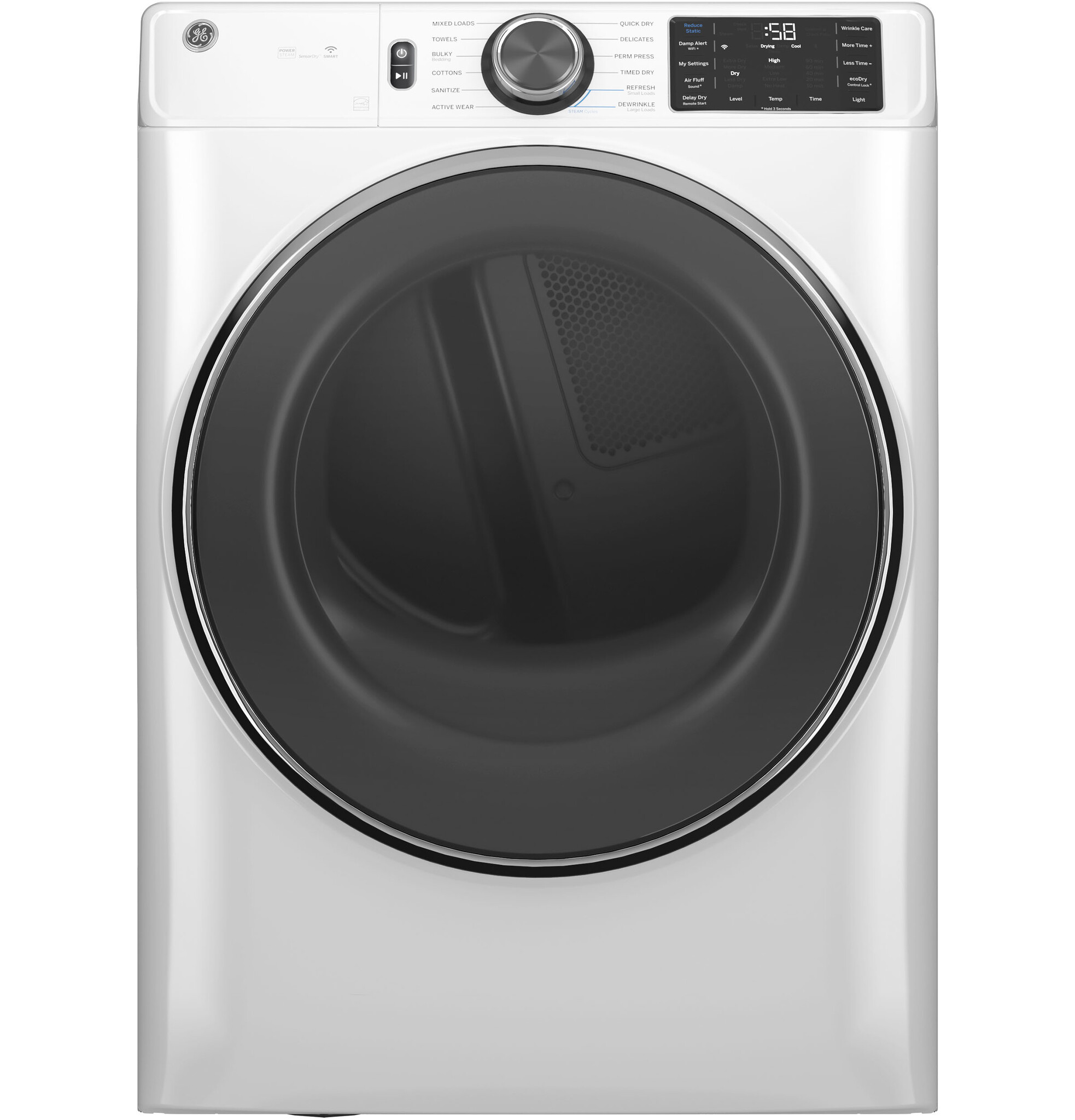 GE GE ENERGY STAR® 7.8 cu. ft. Capacity Smart Front Load Electric Dryer with Steam and Sanitize Cycle  Model# GFD65ESSVWW