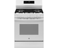 GE GE - 5.3 Cu. Ft. Freestanding Gas Convection Range with Steam Cleaning and EasyWash Oven Tray - White Model # GGF600AVWW
