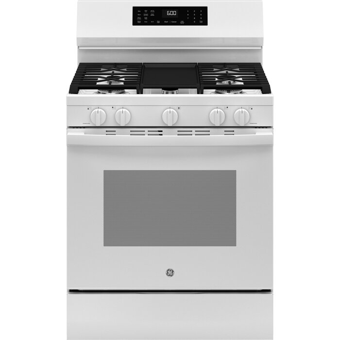 GE GE - 5.3 Cu. Ft. Freestanding Gas Convection Range with Steam Cleaning and EasyWash Oven Tray - White Model # GGF600AVWW