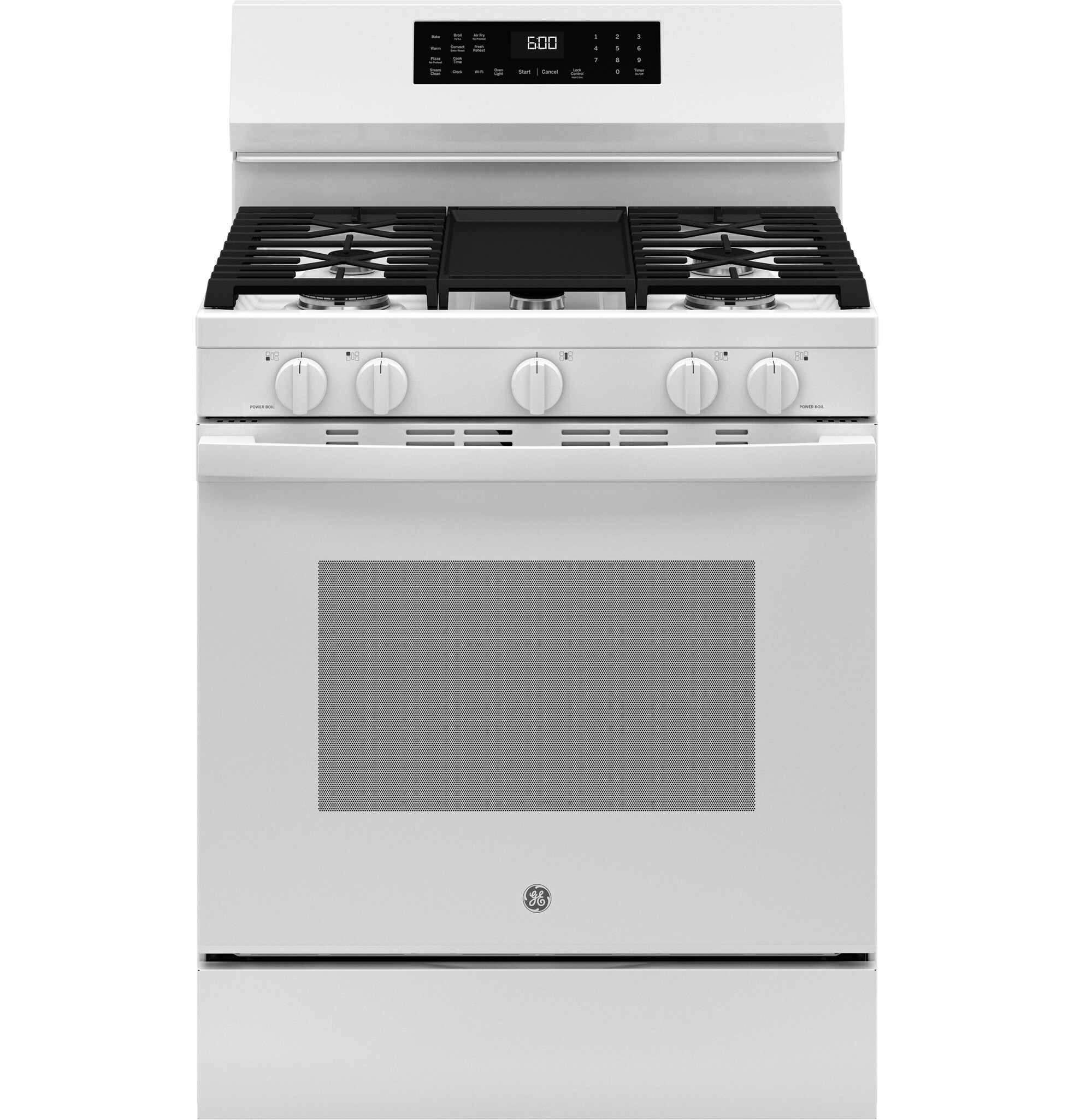 GE GE 30-in 5 burners 5.3-cu ft Air Fry Convection Oven Freestanding Natural Gas Range ( White ) Model# GGF600AVWW