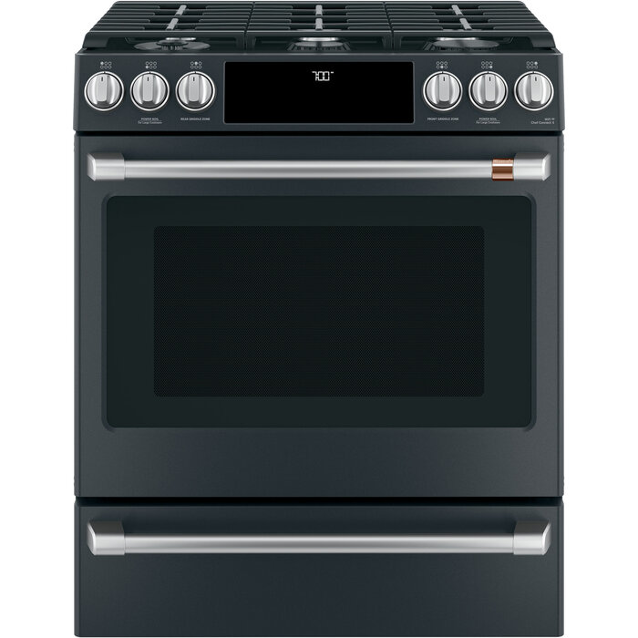 GE Cafe GE Cafe' 30-in 6 Burners 5.6-cu ft Self & Steam Cleaning Air Fry Convection Oven Slide-in Smart Natural Gas Range (Matte Black) MODEL# CGS700P3MD1