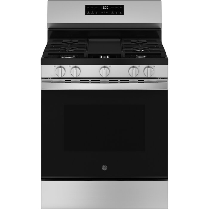 GE GE 30-in 5 burners 5.3-cu ft Freestanding Natural Gas Range ( Stainless Steel ) Model# GGF500PVSS