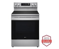 LG LG 30-in Glass Top 5 burners 6.3-cu ft Air Fry Convection Oven Freestanding Electric Range with WipeClean Coating ( Stainless Steel ) Model# LREN6323YE