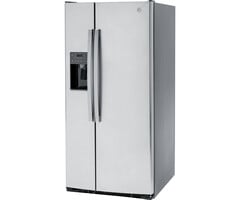 GE GE 23-cu ft Standard-Depth 33-in Wide Side-by-Side Refrigerator with Ice Maker ,Water and Ice Dispenser ( Fingerprint Resistant Stainless Steel ) Model# GSS23GYPFS