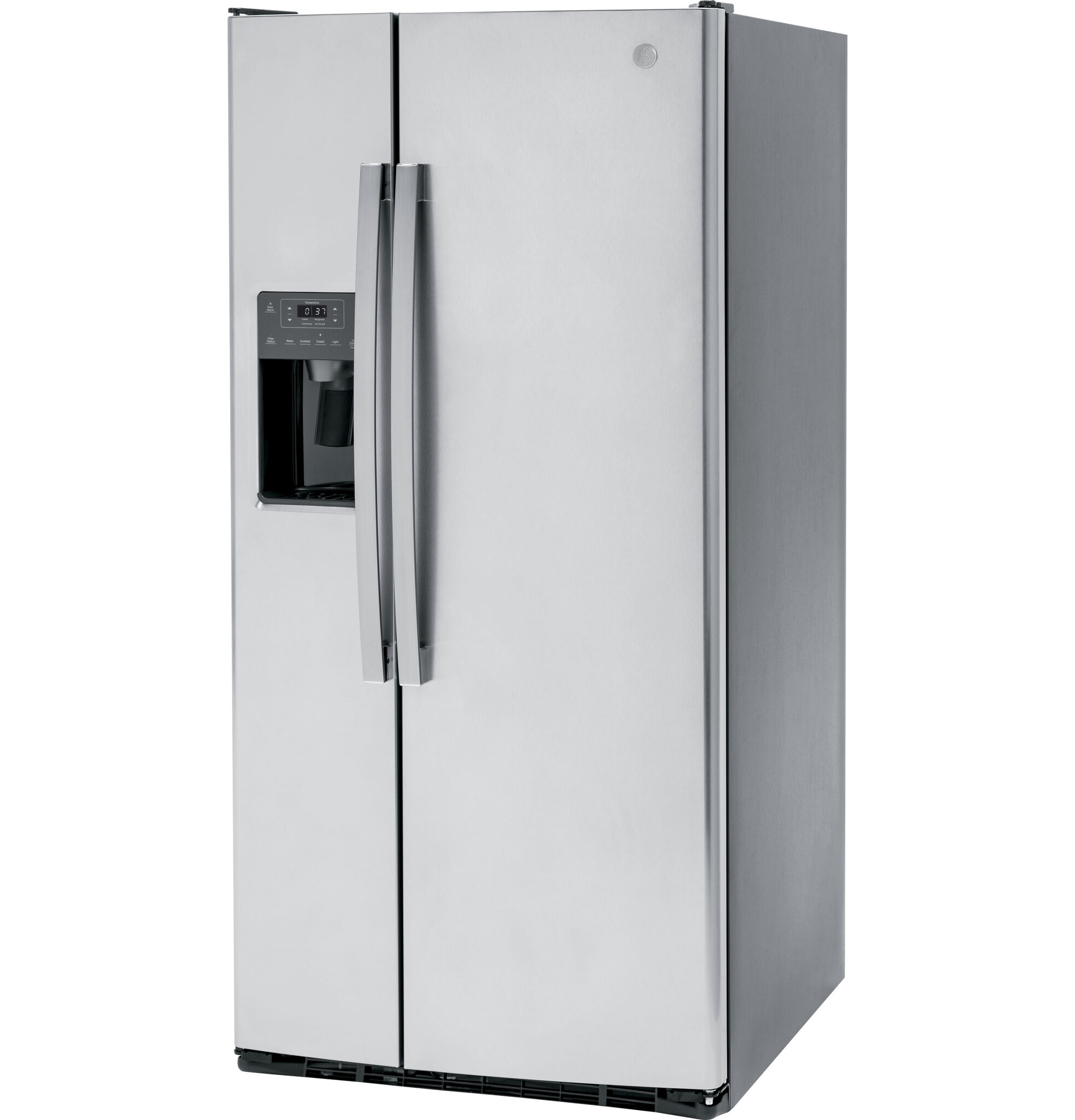 GE GE 23-cu ft Standard-Depth 33-in Wide Side-by-Side Refrigerator with Ice Maker ,Water and Ice Dispenser ( Fingerprint Resistant Stainless Steel ) Model# GSS23GYPFS
