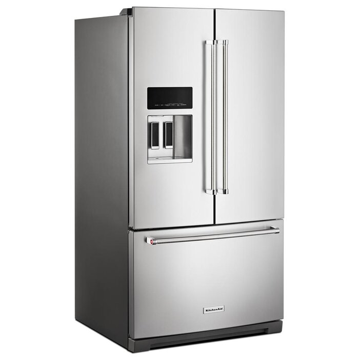 KITCHENAID KITCHENAID  27-cu ft French Door Refrigerator with Ice Maker, Water and Ice Dispenser (Stainless Steel with Printshield Finish) ENERGY STAR  MODEL# KRFF577KPS