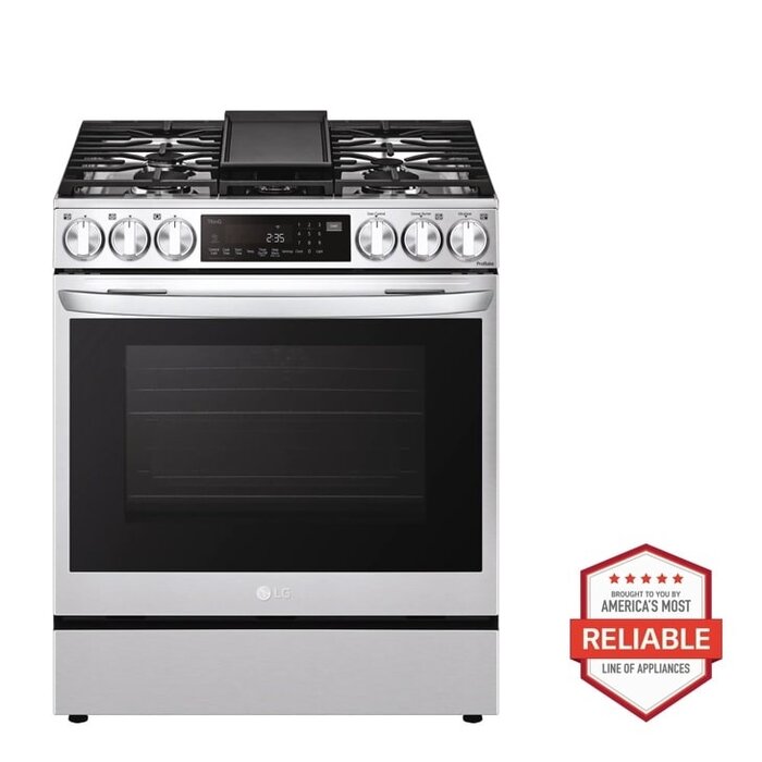 LG LG InstaView 30-in 5 Burners 6.3-cu ft Self-cleaning Air Fry Convection Oven Slide-in Smart Natural Gas Range (Printproof Stainless Steel) MODEL# LSGL6335F