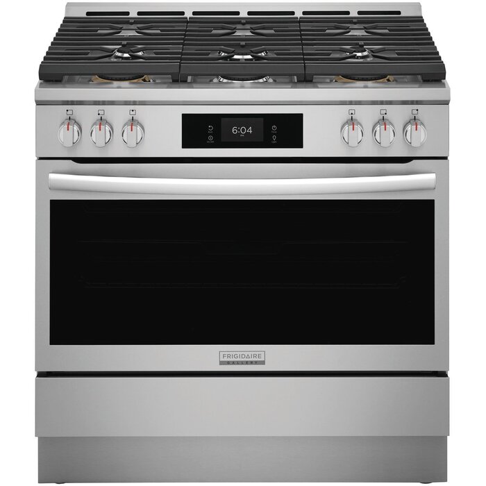 Frigidaire Gallery FRIGIDAIRE Gallery 36-in 6 Burners 4.6-cu ft Self & Steam Cleaning Air Fry Convection Oven Slide-in Natural Gas Range (Fingerprint Resistant Stainless Steel) MODEL# GCFG3661AF