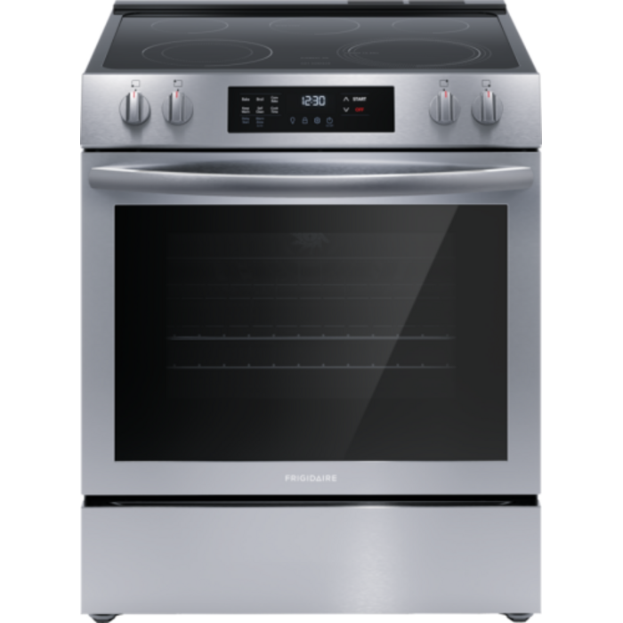 Frigidiare Frigidaire 30-in Glass Top 5 burners 5.3-cu ft Convection Oven Slide-In Electric Range (Fingerprint Resistant Stainless Steel) Model# FCFE308LAF