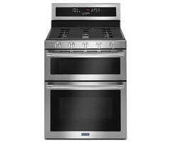 Maytag MAYTAG (C) 30-in 5 Burners 2.1-cu ft / 3.9-cu ft Self-cleaning Convection Freestanding Double Oven Gas Range (Fingerprint Resistant Stainless Steel) MODEL# MGT8800FZ