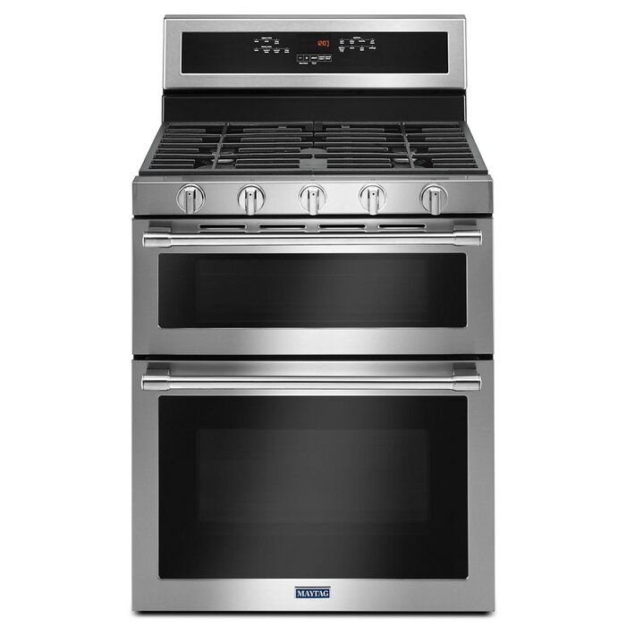 Maytag MAYTAG (C) 30-in 5 Burners 2.1-cu ft / 3.9-cu ft Self-cleaning Convection Freestanding Double Oven Gas Range (Fingerprint Resistant Stainless Steel) MODEL# MGT8800FZ