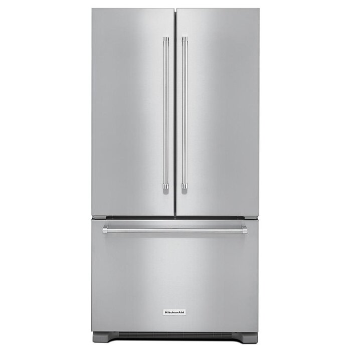 KITCHENAID KitchenAid Counter-Depth 21.9-cu ft 3 -Door 36-in Wide French Door Refrigerator with Ice Maker with Water Dispenser ( Stainless steel ) Model# KRFC302ESS