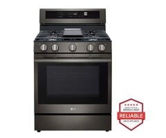 LG LG 30-in 5 burners 6.3-cu ft Air Fry Convection Oven Freestanding Natural Gas Range ( Black Stainless Steel ) Model# LRGN6325Z